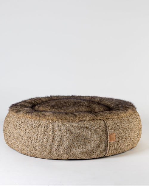 Bau Barù Olga Diamond Ecru luxe ronde hondenmand met Diamond-weving