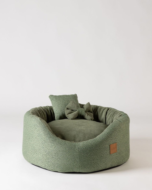 Bau Barù Sarah Deep Forest Green luxe ronde hondenmand van 65 cm