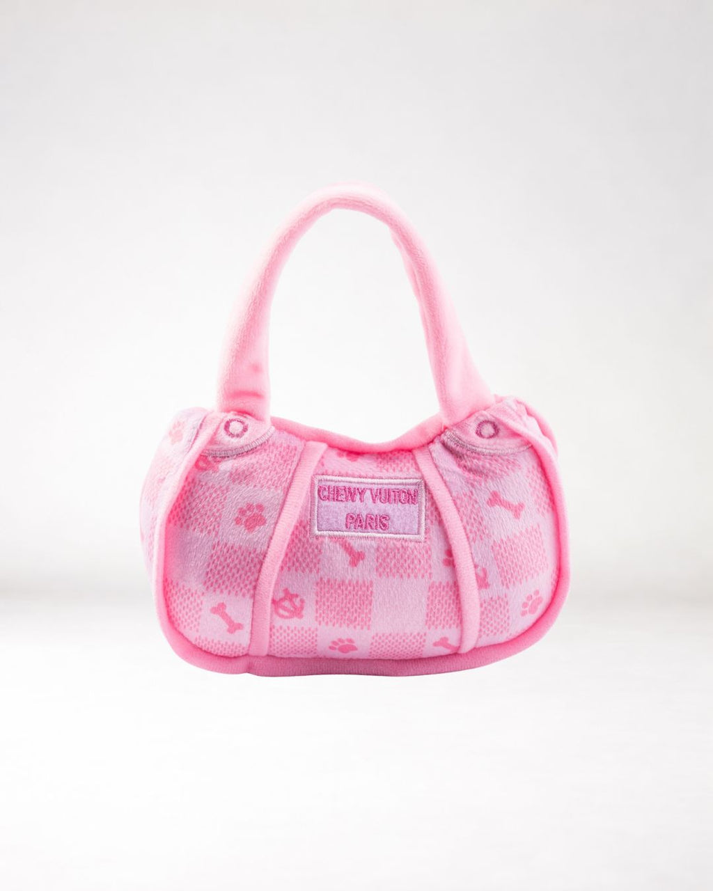 Roze Chewy Vuiton Checker Bag pluche hondenspeeltje met pieper