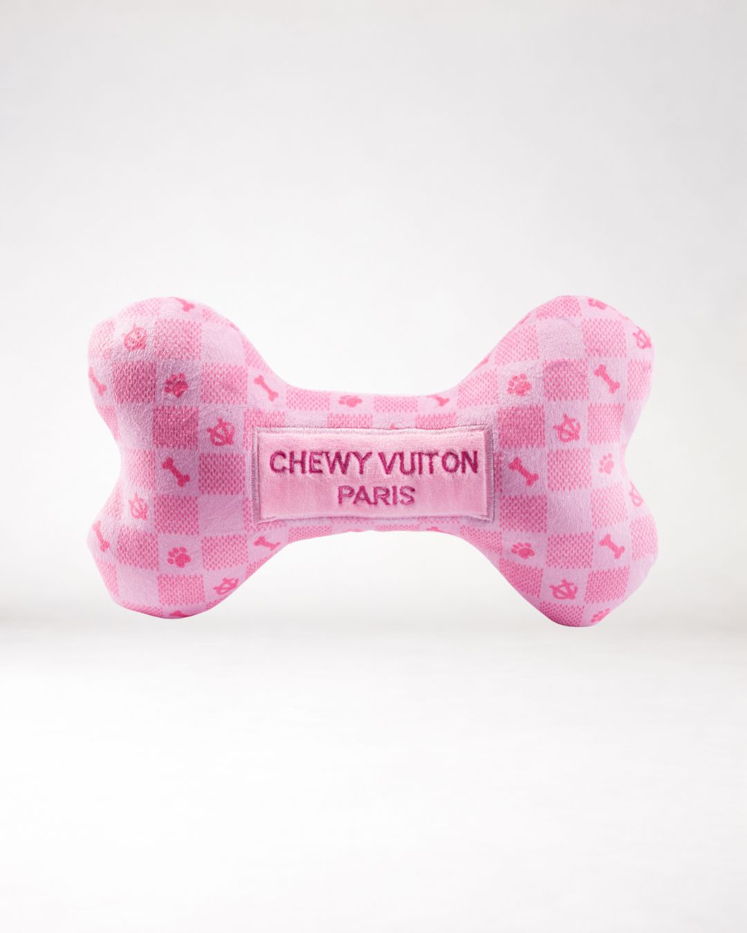 Chewy Vuiton Pink Checker Bone roze pluche hondenspeeltje met pieper
