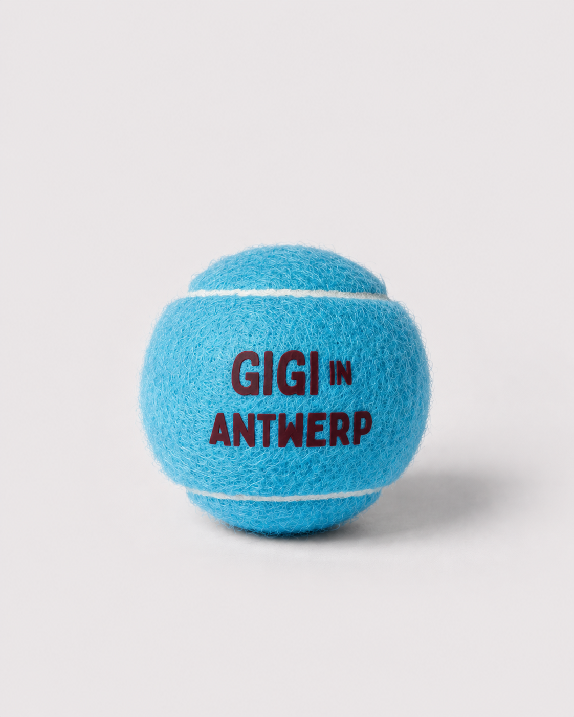 Blauwe Maison Gigi tennisbal voor honden met Gigi in Antwerp-logo